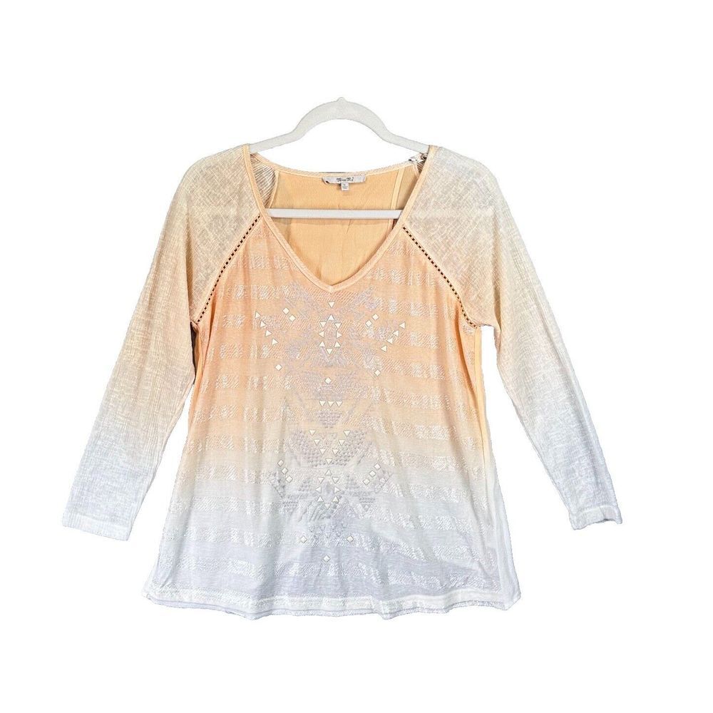 Miss Me Size S Women's Gauze Knit Top Pullover Studded Long Sleeve Western Ombré